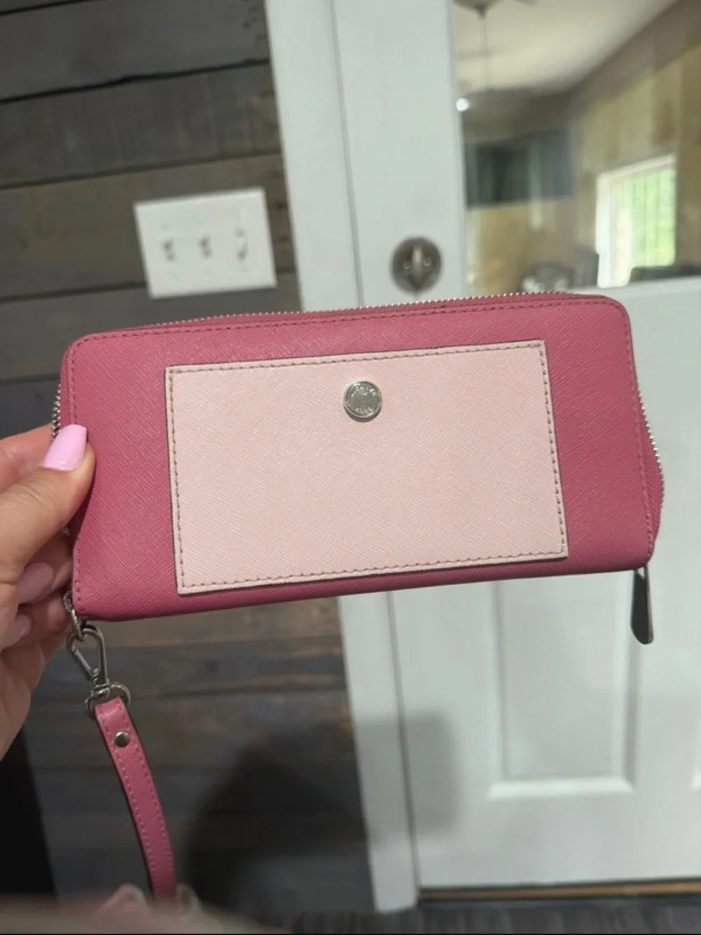 Pink Two-Tone Zip Wallet Wristlet
